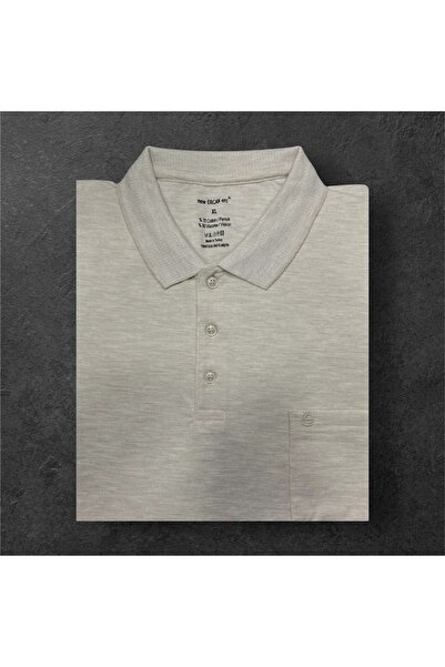 Sadık Collection Ercan Men's Large Size Polo Neck Pocket Cotton Beige Color T-Shirt V-2 5005