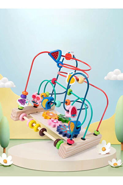 OEM Jucarie din Lemn cu Margele pe Circuit, Puzzle Educativ cu Fructe Pentru Dezvoltarea Motricitatii Co