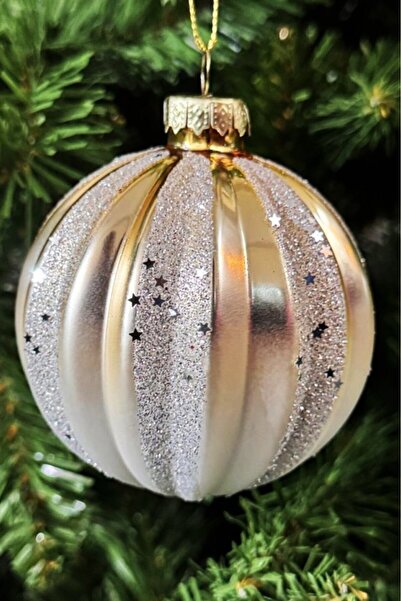 BeySüS Χριστουγεννιάτικο Πεύκο - Γυαλιστερό Ειδικό Χρυσό Yakamoz, 8cm Σετ 3 Μπάλες Cici
