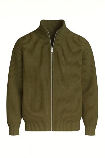 Valiberta كارديجان رجالي وودي كبير الحجم من سيلانيك محبوك بسحاب - لون كاكي