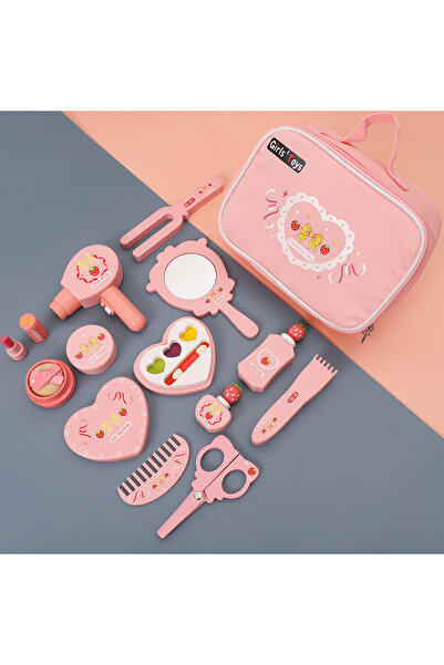 OEM Set de Infrumusetare din Lemn pentru Copii, Trusa Roz de Machiaj pentru Fetite, 11 piese din lemn, c