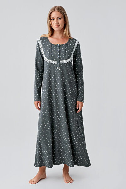 Artış Cămașă de noapte din bumbac elastic cu mâneci lungi și nasturi