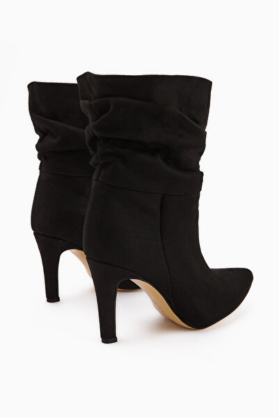 Limoya Wilma Siyah Süet Körüklü Ince Topuklu Kadın Bot, Kadın Bootie