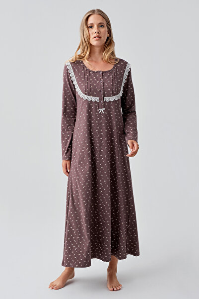 Artış Cămașă de noapte din bumbac elastic cu mâneci lungi și nasturi