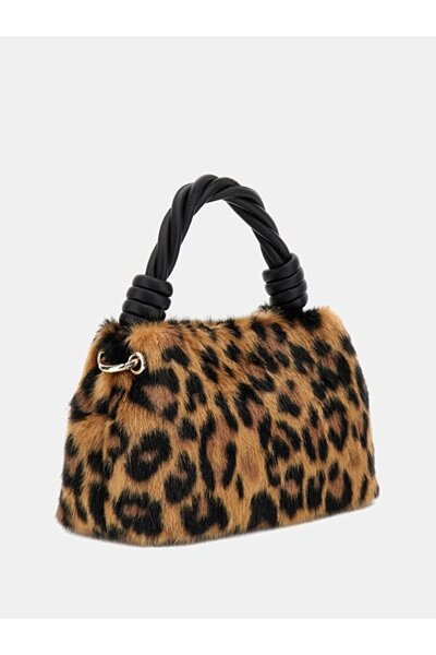 Guess Kadın Burgu Saplı Leopar Desenli Pelüş Çanta - Mix