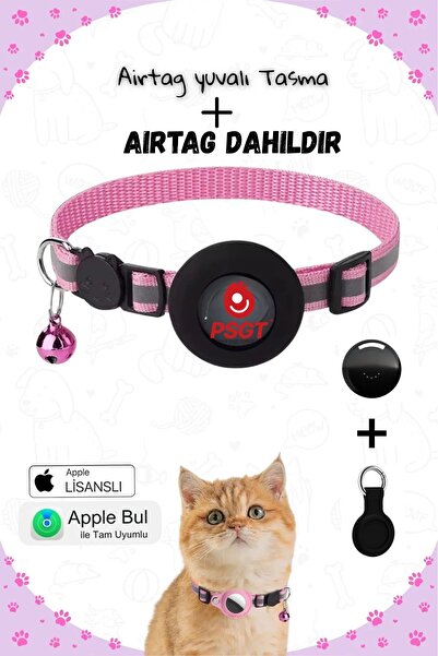 PSGT AirTag'li Kedi Tasması İOS Uyumlu -Takip Cihazı Evcil Hayvanlar İçin Öze...