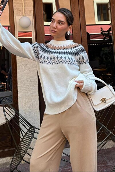 Madmext Tricotaj de damă cu model de culoarea osoasă Mg2502