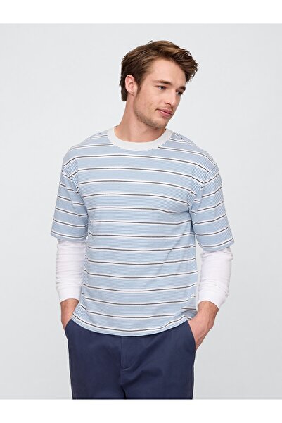 GAP Erkek Beyaz VintageSoft Çizgili Boxy T-Shirt