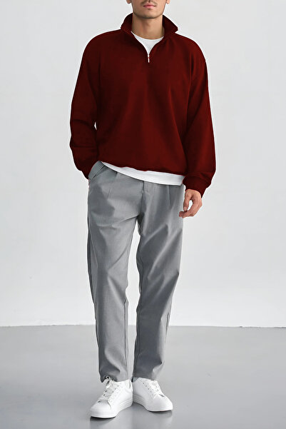 YAKAMEL Men's 3-Thread Stand Collar Zip-Up Sweater