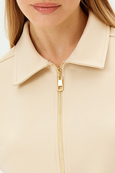 Allyco Zippered Ecru Comfortable Fit Knitted Sweatshirt