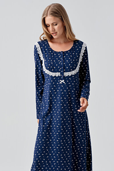 Artış Μακρυμάνικο νυχτικό με σχέδια, με κουμπιά, από ελαστικό βαμβάκι