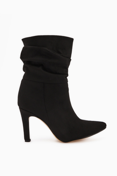 Limoya Wilma Siyah Süet Körüklü Ince Topuklu Kadın Bot, Kadın Bootie