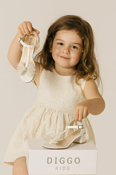 DİGGO White Children's Bowknot Comfortable Stylish Evening Dress Shoes