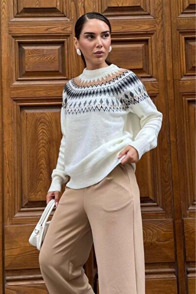 Madmext Tricotaj de damă cu model de culoarea osoasă Mg2502