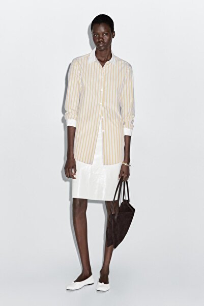 Massimo Dutti Kontrast detaylı çizgili gömlek