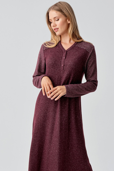 Artış Long Sleeve Buttoned Flexible Soft Textured Viscose Nightgown
