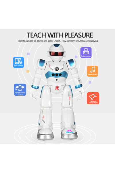 hediyecik Rc El Sensörlü Uzaktan Kumandalı Şarjlı Akıllı Yapay Zeka Robot 28 Cm Mavi