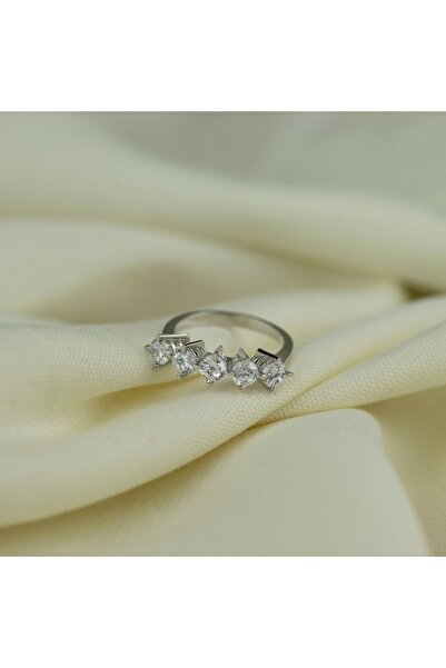 GIBYJEWEL Badem Tırnak Pırlanta Modeli 925 Ayar Beştaş Gümüş Yüzük- 5 Mm