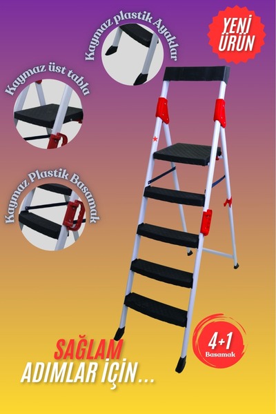 Genel Markalar 4+1 EXTREME MERDİVEN 5 BASAMAKLI BEYAZ-KIRMIZI