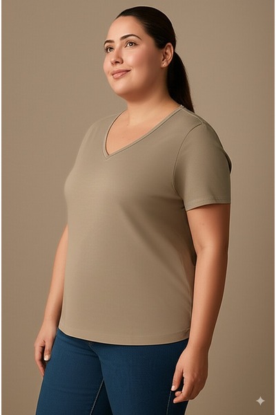 Barato Trend Plus Size Mink Cotton Fabric V-Neck Premium T-Shirt