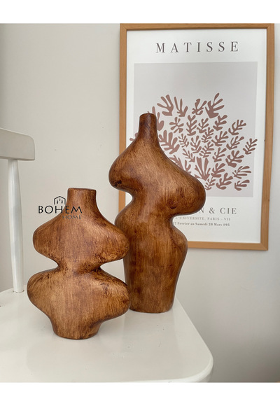 BOHEM HOME DEKORASYON 2 li Ağaç desenli asimetrik seramik vazo