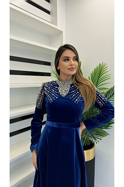 White Corner 2670 KADİFE KLOŞ ELBİSE