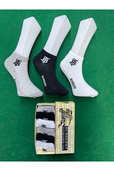 BURBERRY , Set 6 unisex short socks, White, Black, Grey, One Size
