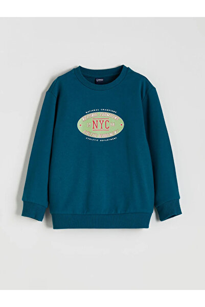 LC Waikiki LCW ECO Petrol guler rotund cu imprimeu Swea pentru băieți tricou