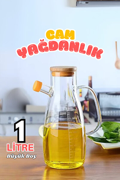 ongu home Vakumlu Bambu Kapaklı Cam Yağdanlık Büyük Boy Sızdrımaz Yağlık Sirk...