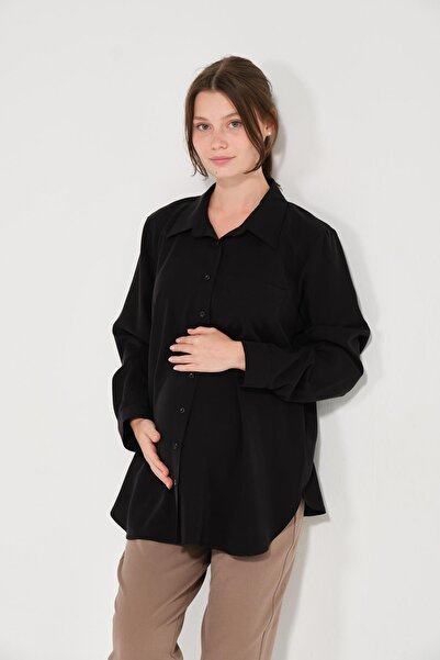 BUSA Maternity Front Buttoned Long Sleeve Shirt Black
