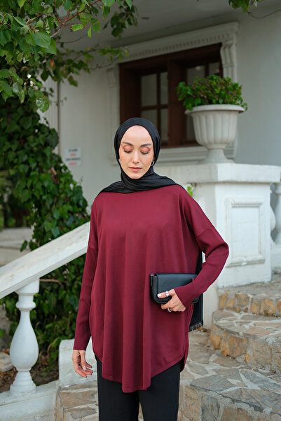 LOCCO Women's Sleeve Elastic Detail Tunic Burgundy