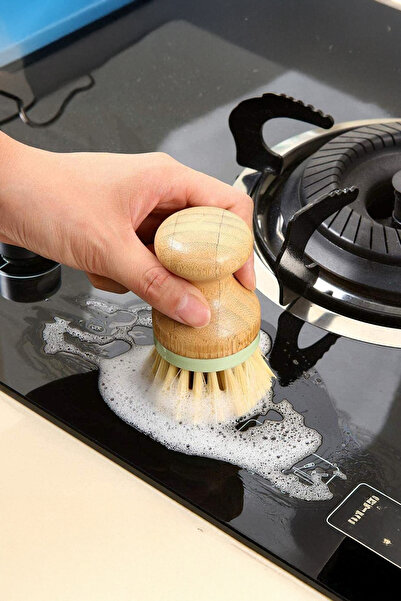 Vadi فرشاة تنظيف المطبخ المصنوعة من الخيزران المريحة ذات الرأس الدائري