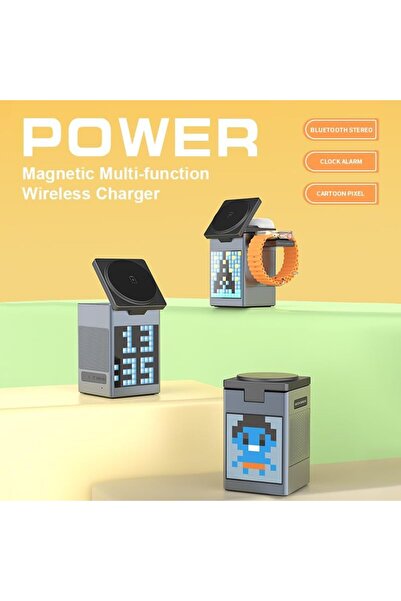 Celfonic Pixel Animation Speaker from with Wireless Charger, Bluetooth, Alarm Clock, Magnetic Stand
