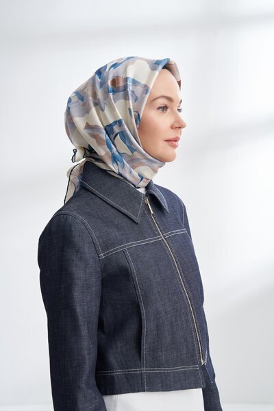 ARMANDA Crayon Patterned Tivil Silk Scarf 4305-Indigo