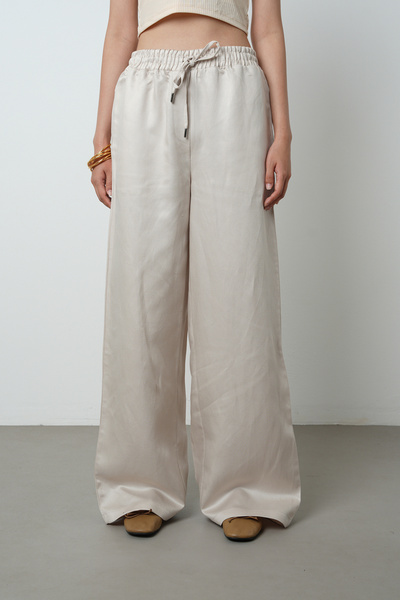 Orfeo Negro Women's Wide Leg Elastic Waist Lace-Up Solid Color Trousers