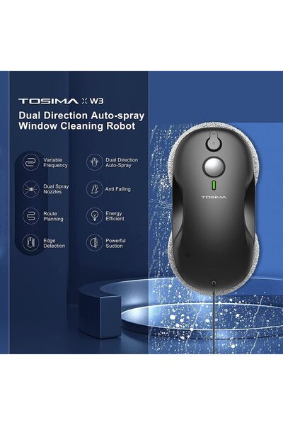 Tosima W3 3800PA Smart Window Cleaning Robot, Automatic Spraying Function 80 ml Tank, Smart Black