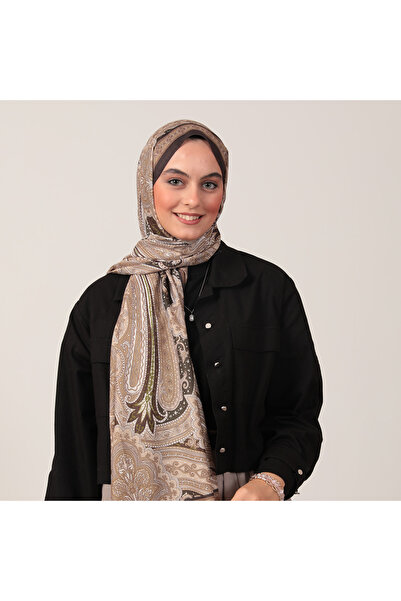 ipekistanbul شال من القطن والحرير - نمط هندي - كاكي غامق