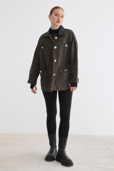 LEVURE Düğmeleri Gold Detaylı Mont HAKİ