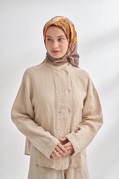 ARMANDA Μεταξωτό μαντήλι με σχέδιο ιβουάρ 4356-Βιζόν Πορτοκαλί