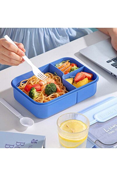 SUMAKA Lunch Box 1450ml 3 Compartments Student Sealed Adult With Spoon And Fork Leak Proof Microwava