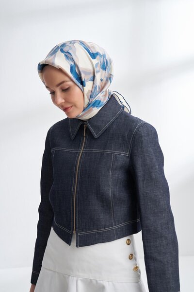 ARMANDA Crayon Patterned Tivil Silk Scarf 4305-Indigo