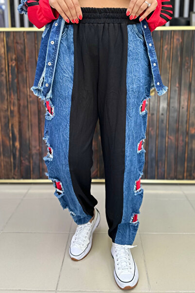 GÖKSEL YIRTIK DETAYLI JEAN PANTOLON BÜYÜK BEDEN