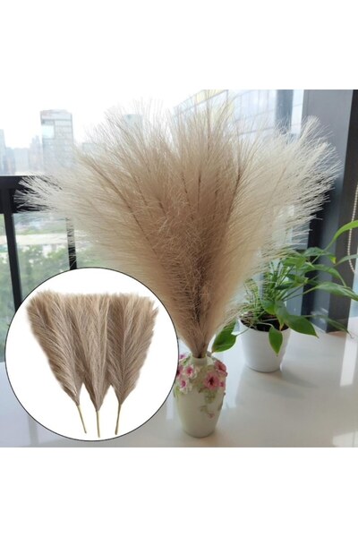 eZmart Set 3 Fire de Iarba de Pampas Sintetica, Decor Casa, Birou, Evenimente, Aspect Elegant, eZMART, Bej