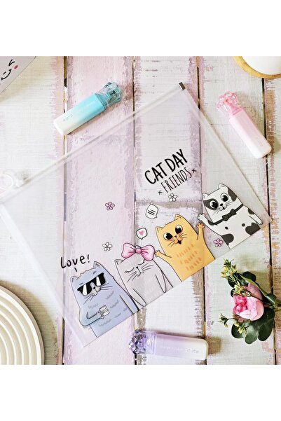 Gift Moda Cat Day Friends Kedi Desenli A4 Şeffaf Dosya