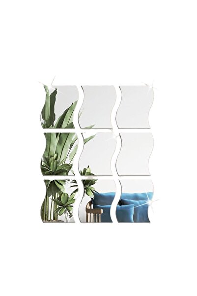 eZmart Set 9 Self-Adhesive Acrylic Mirrors, Wave Model, Silver, 19x17 cm,