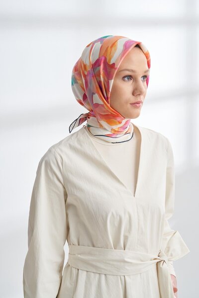 ARMANDA Crayon Patterned Tivil Silk Scarf 4305-Gülpink