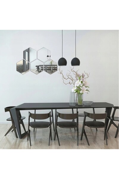 eZmart Set of 5 self-adhesive acrylic mirrors, hexagonal pattern, Side 9.3 cm, silver