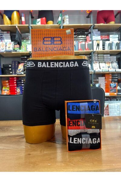 Balenciaga Boxeri bărbătești din bumbac elastic cu logo, multicolori, set de ...
