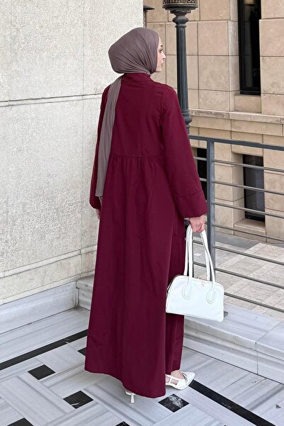 lamelif Μπορντό φόρεμα με λεπτομέρεια με μπροστινό δέσιμο