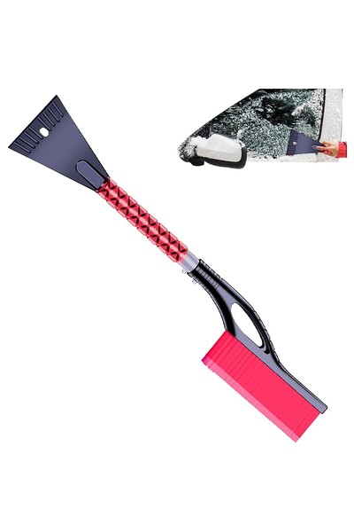Flippy Car Snow Brush with Scraper, Multifunctional Detachable, Non-slip Handle, Red, 68x24x11.1 cm